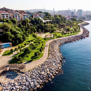 Aerial view of the Kadıköy Moda on a sunny day near Titanic Business Kartal