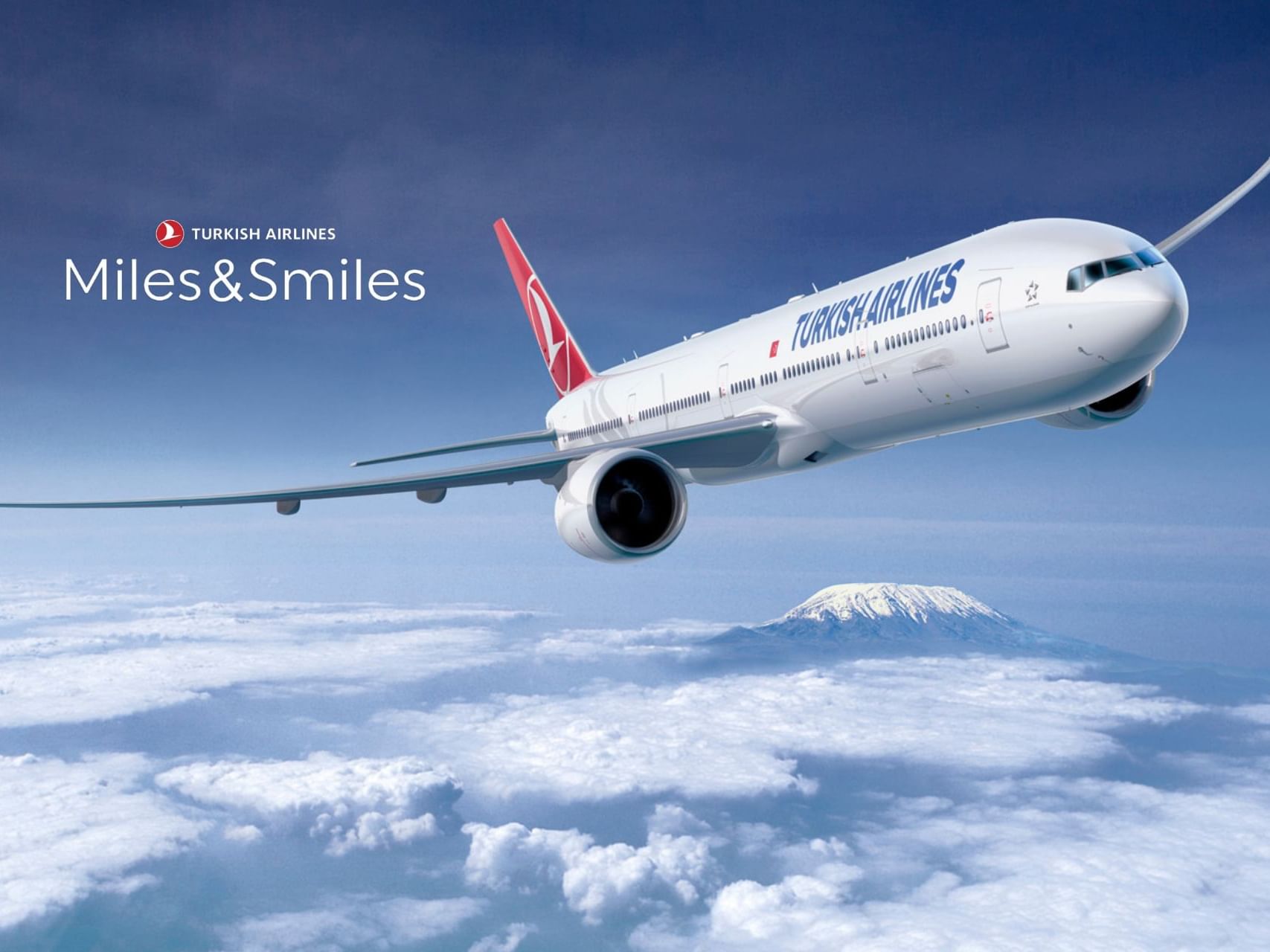 Turkish Airlines jet flying above clouds at Titanic Hotels