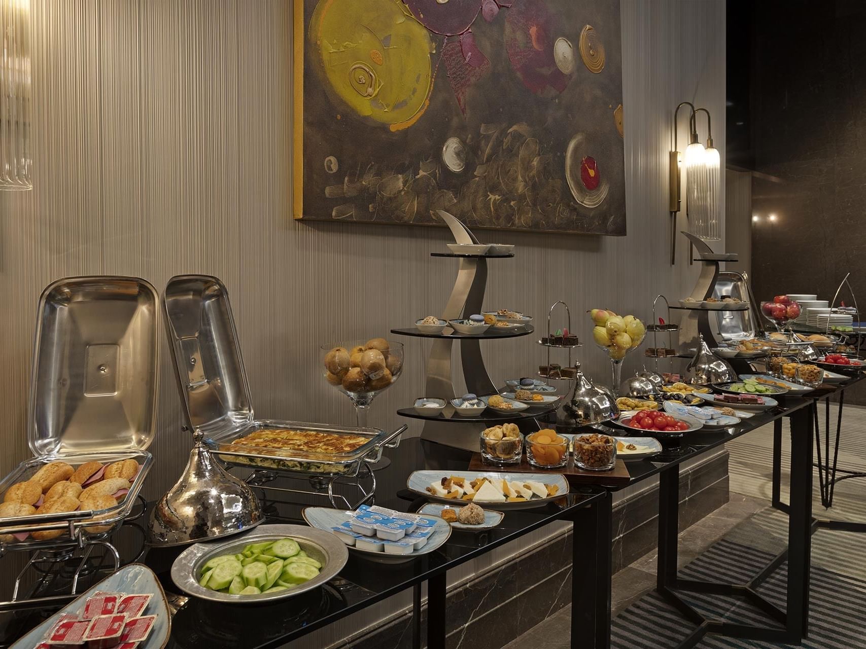 Variety of food served on a buffet table in Titanic Coffee at Titanic Business Kartal